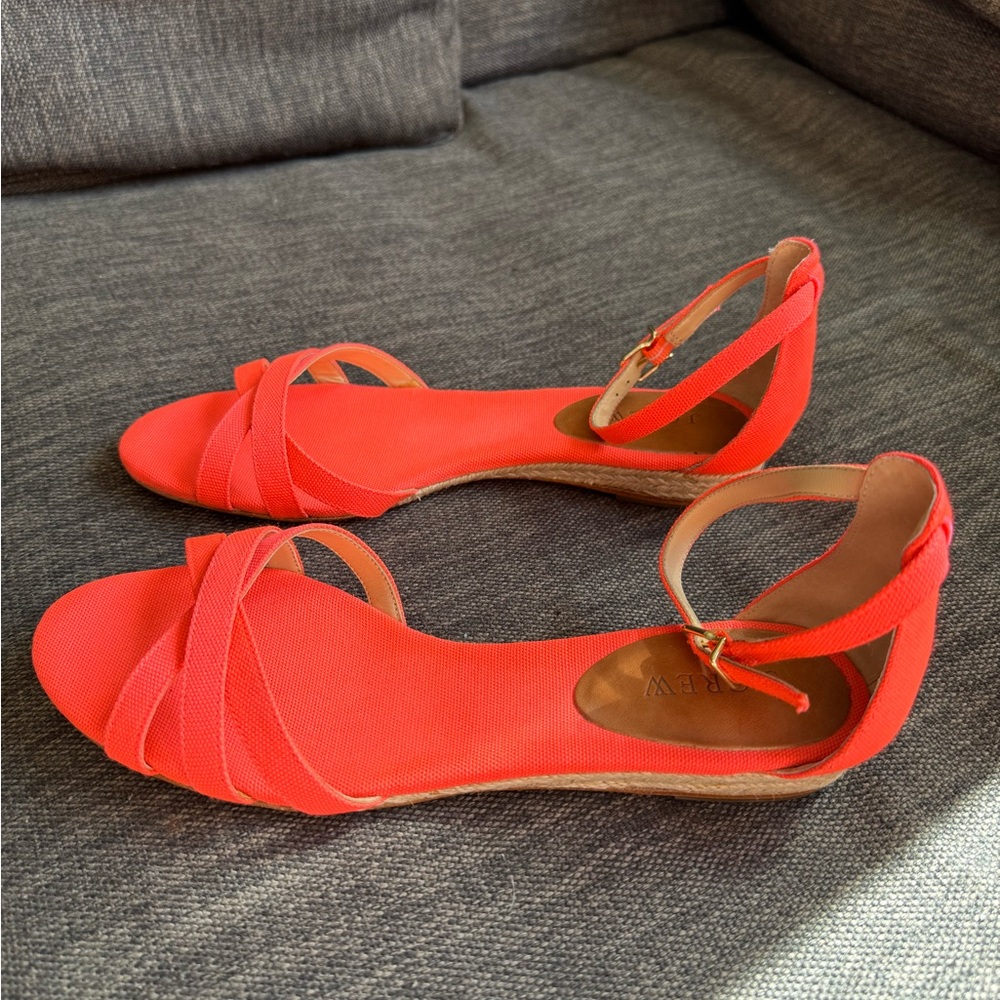 J Crew Neon Coral Espadrille Sandals